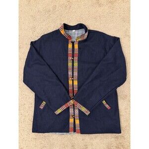 Vintage Handmade Nepal Wool Jacket Lined Plaid Trimmed Boho Ethnic Folk Coat – M